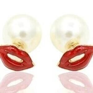 Double Sided Red Lips Kiss Earrings Peek-a-boo